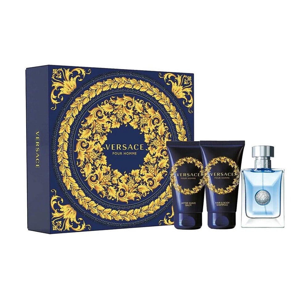 Парфумований набір чоловічий Versace Pour Homme (туалетна вода, 50 мл + шампунь для волосся і тіла, 50 мл + бальзам після гоління, 50 мл)